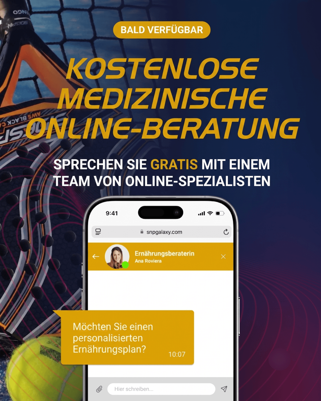 Ejemplo de publicación en Instagram sobre el servicio de telemedicina de MeetingDoctors junto a Series Nacionales de Pádel: Consulta médica online gratuita, habla gratis con un equipo de especialistas de la salud online
