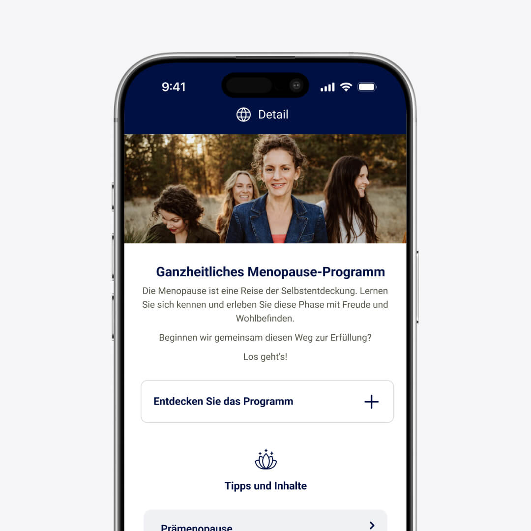 Startbildschirm des Menopause-Programms von MeetingDoctors für Versicherungen und Unternehmen.