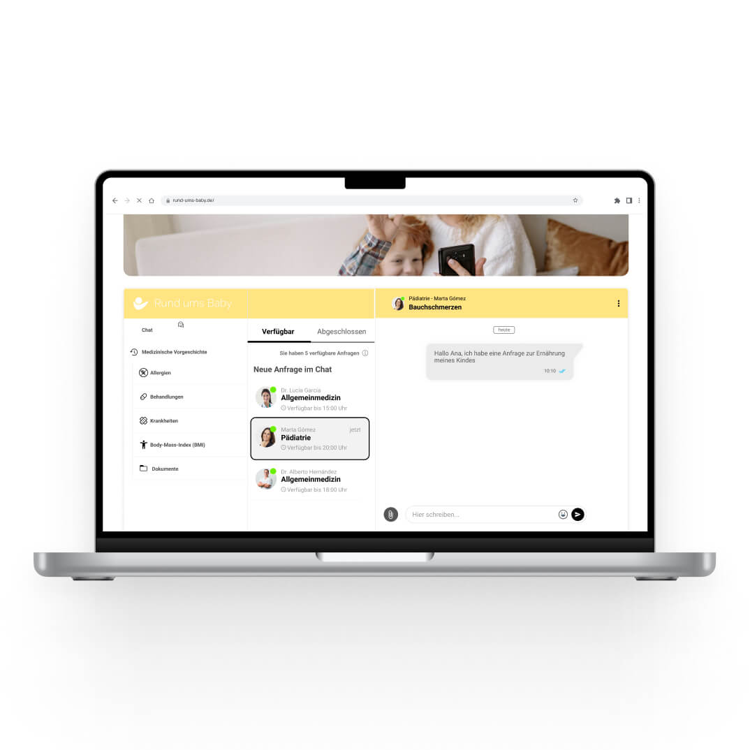 Beispielbildschirm des Telemedizin-Widgets von Nestlé Baby & me, entwickelt von MeetingDoctors.