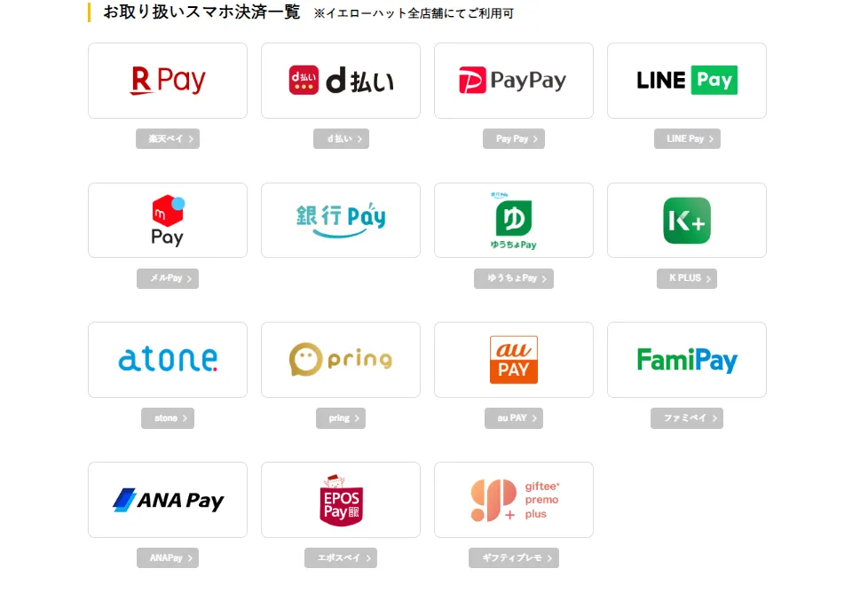 イエローハットで利用可能な決済方法一覧
