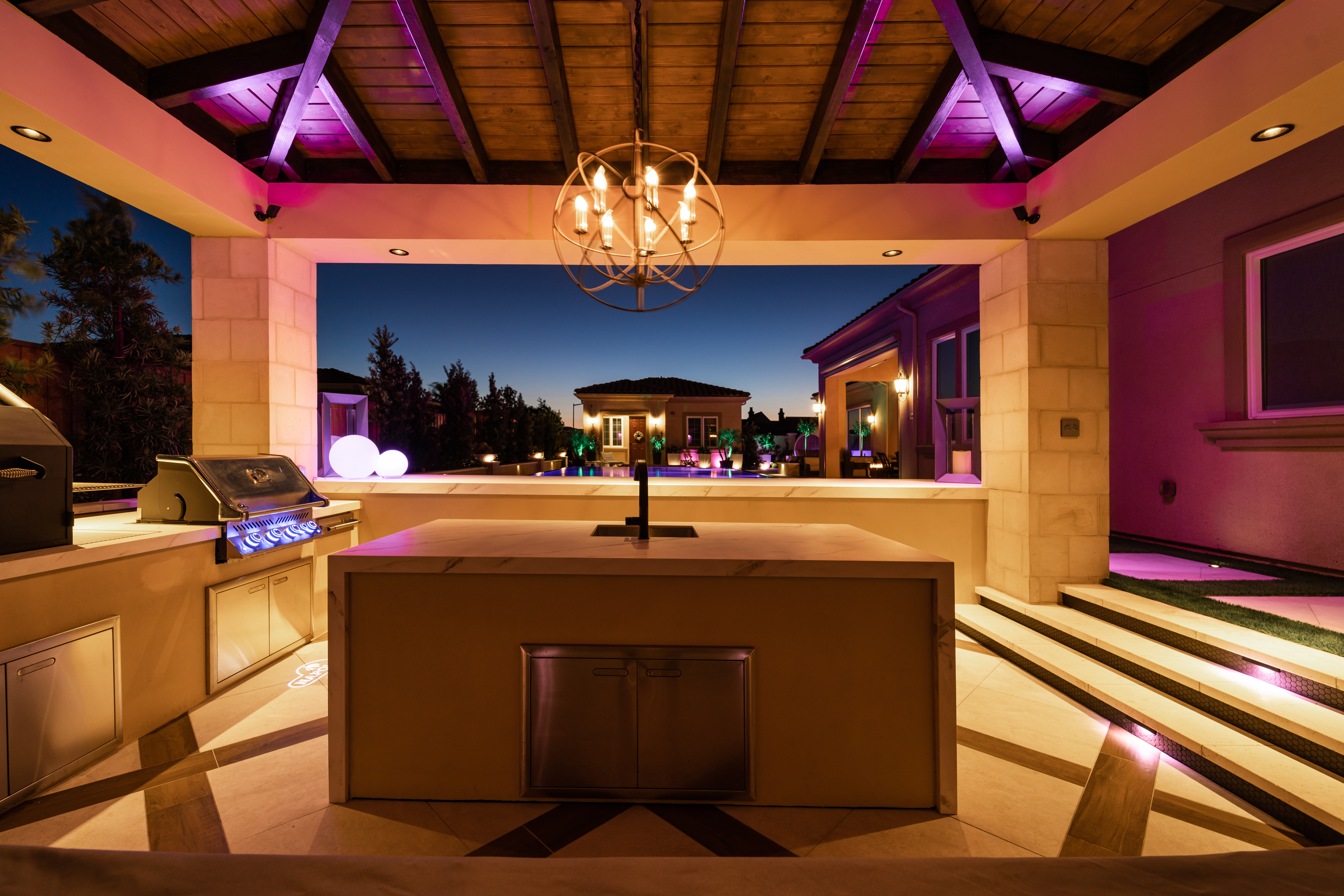 Bar area with purple lightings