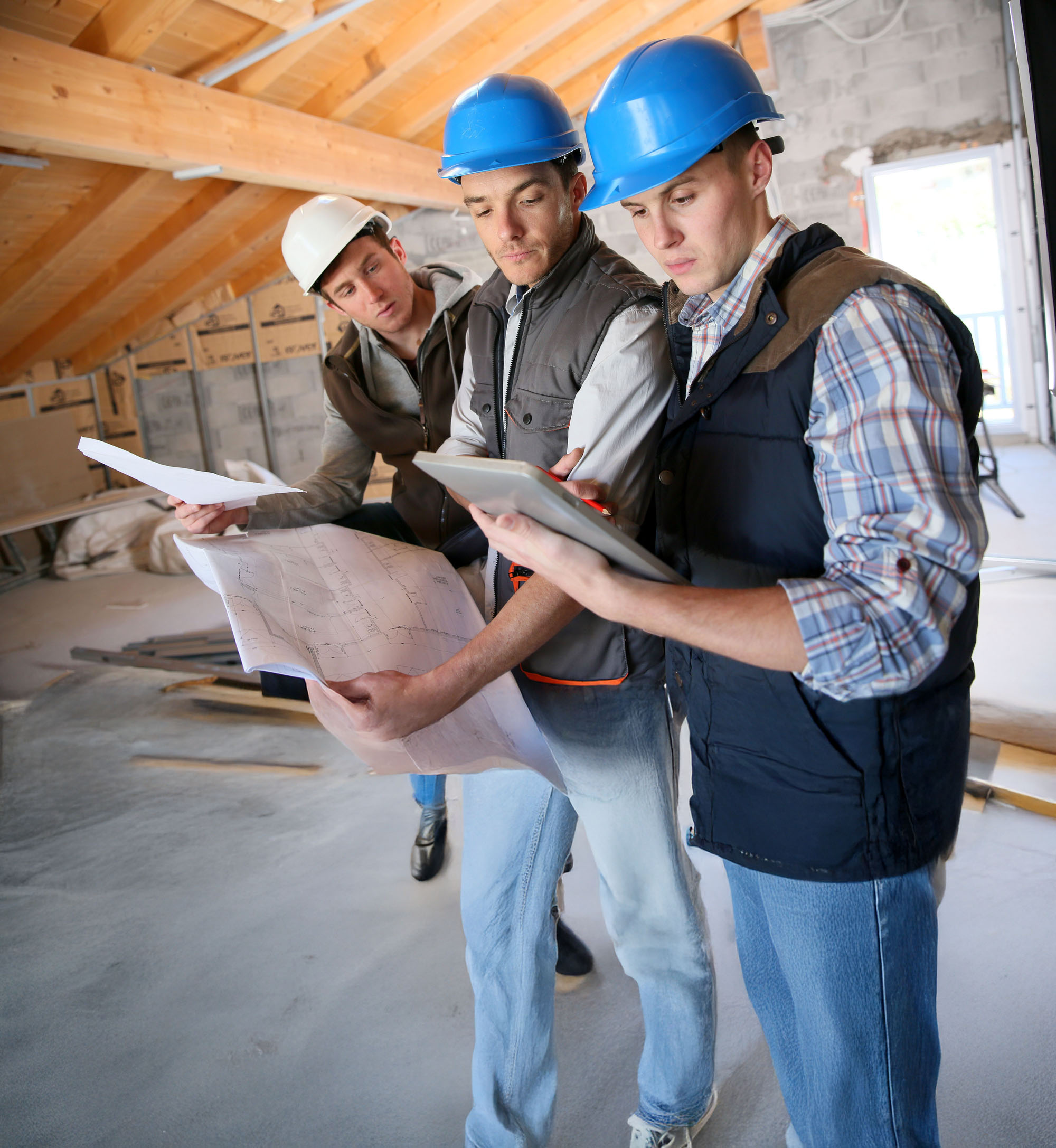 Carpenters looking at the design