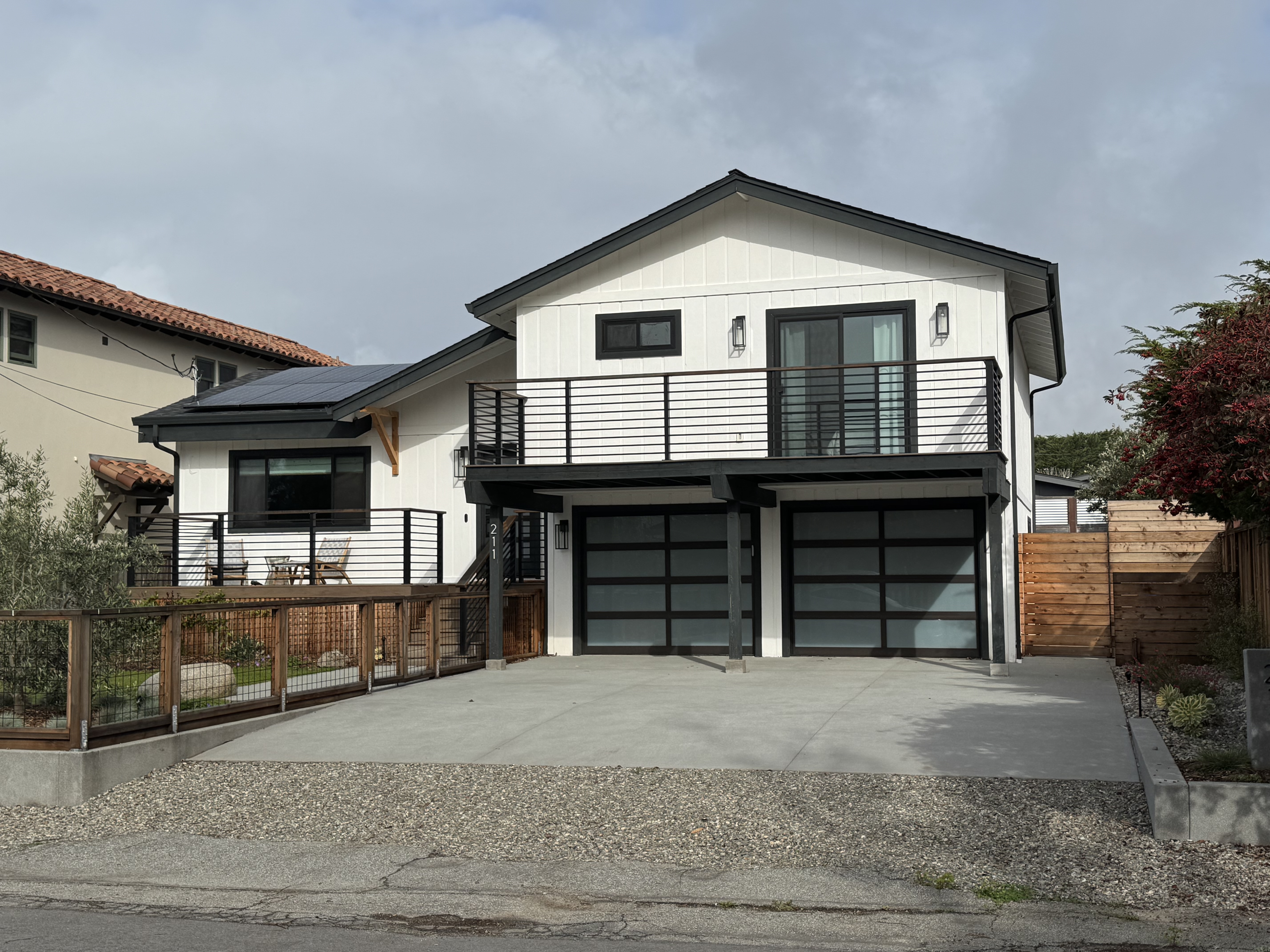 Stylish house with balcony on the front yard