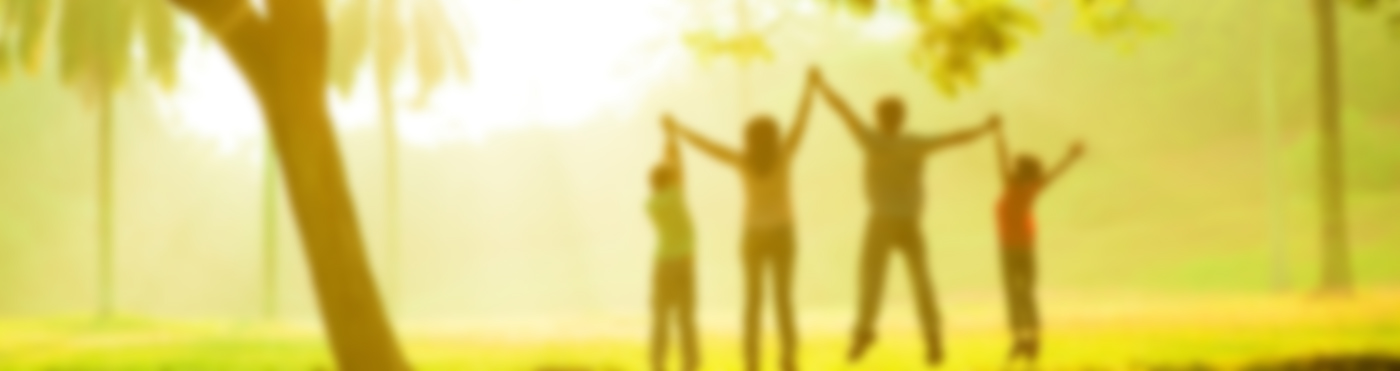 Silhouettes of a family holding hands and celebrating