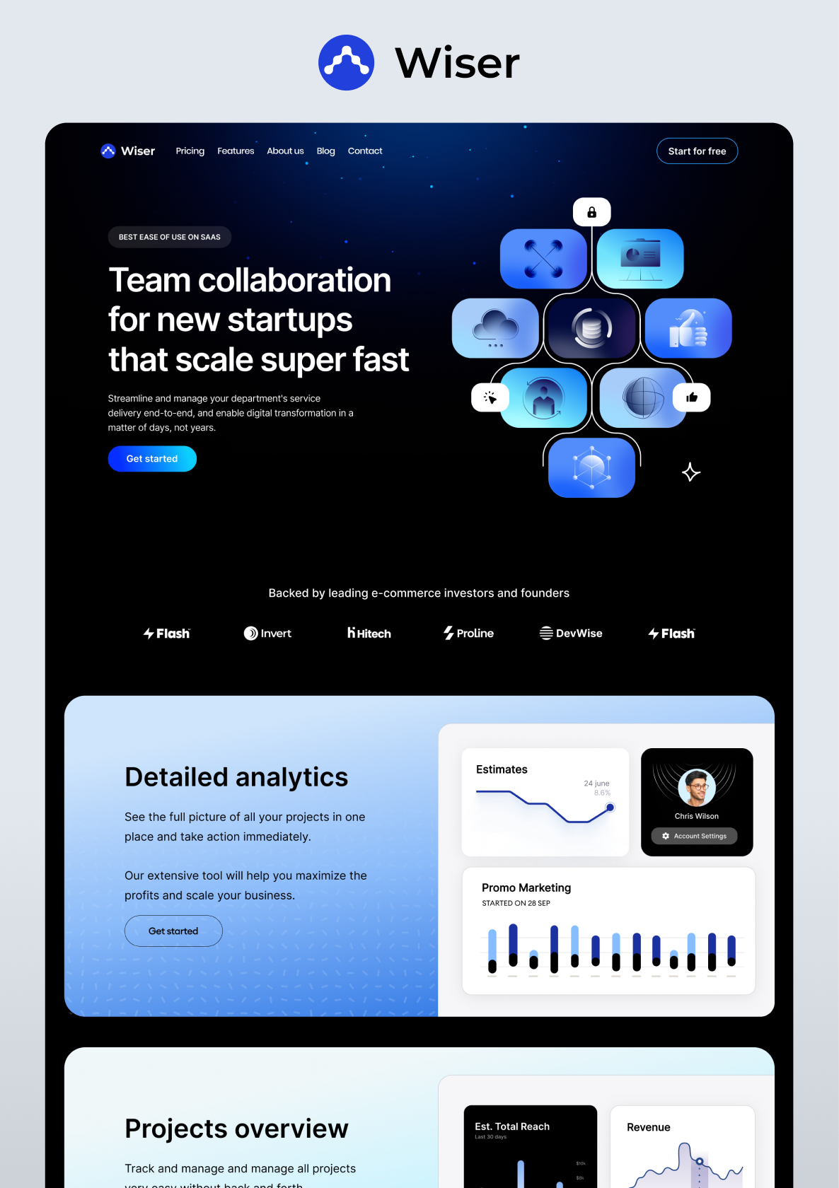 Design mock up for Wiser | SaaS LP