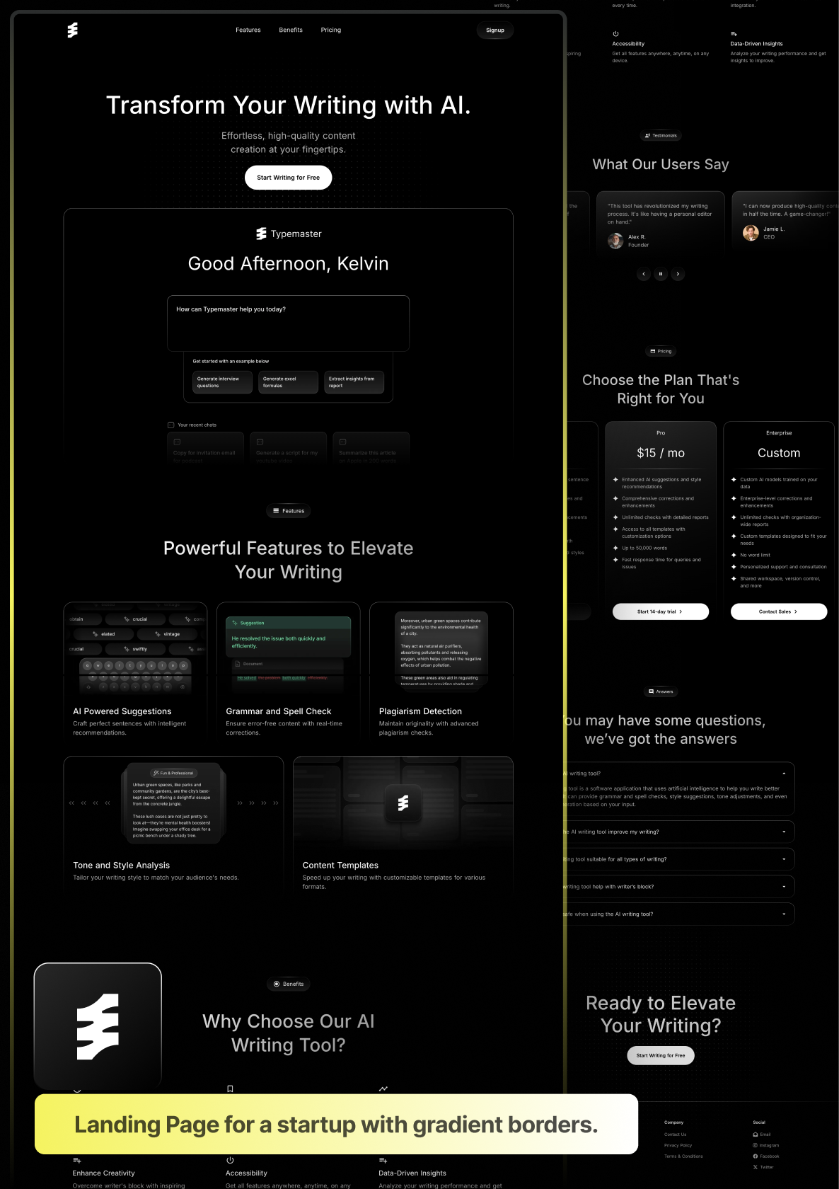 Design mock up for AI SaaS LP - Typemaster