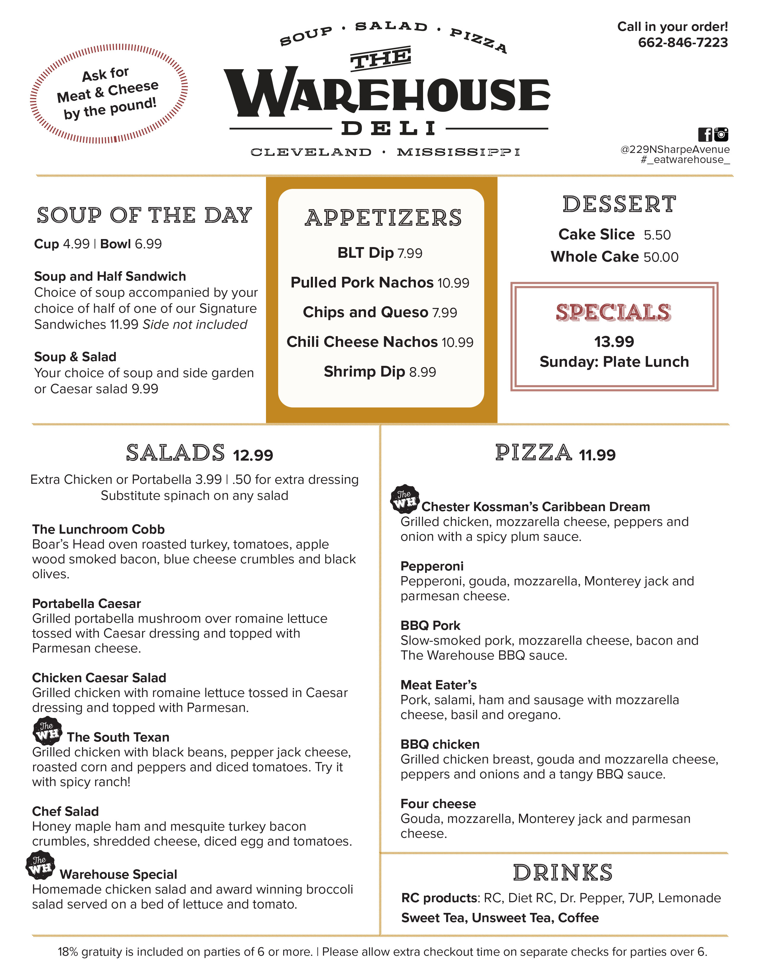 The warehouse menu discount
