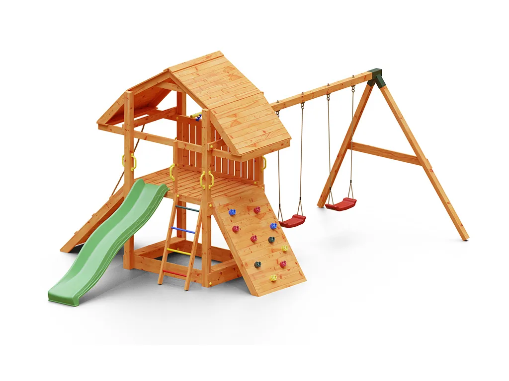 Spielturm Buffalo teakfarben inkl. Doppelschaukel + Rutsche grün Produktbild #4