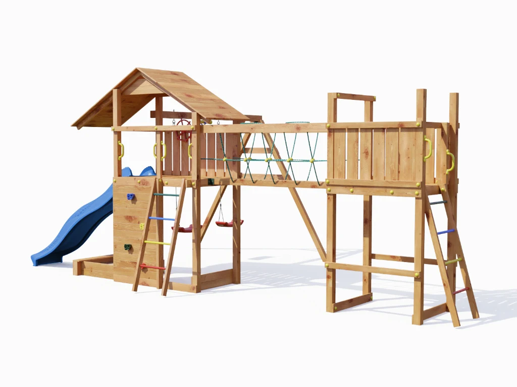 Spielturm Smart 2 Bridge teakfarben inkl. Rutsche blau Produktbild #4