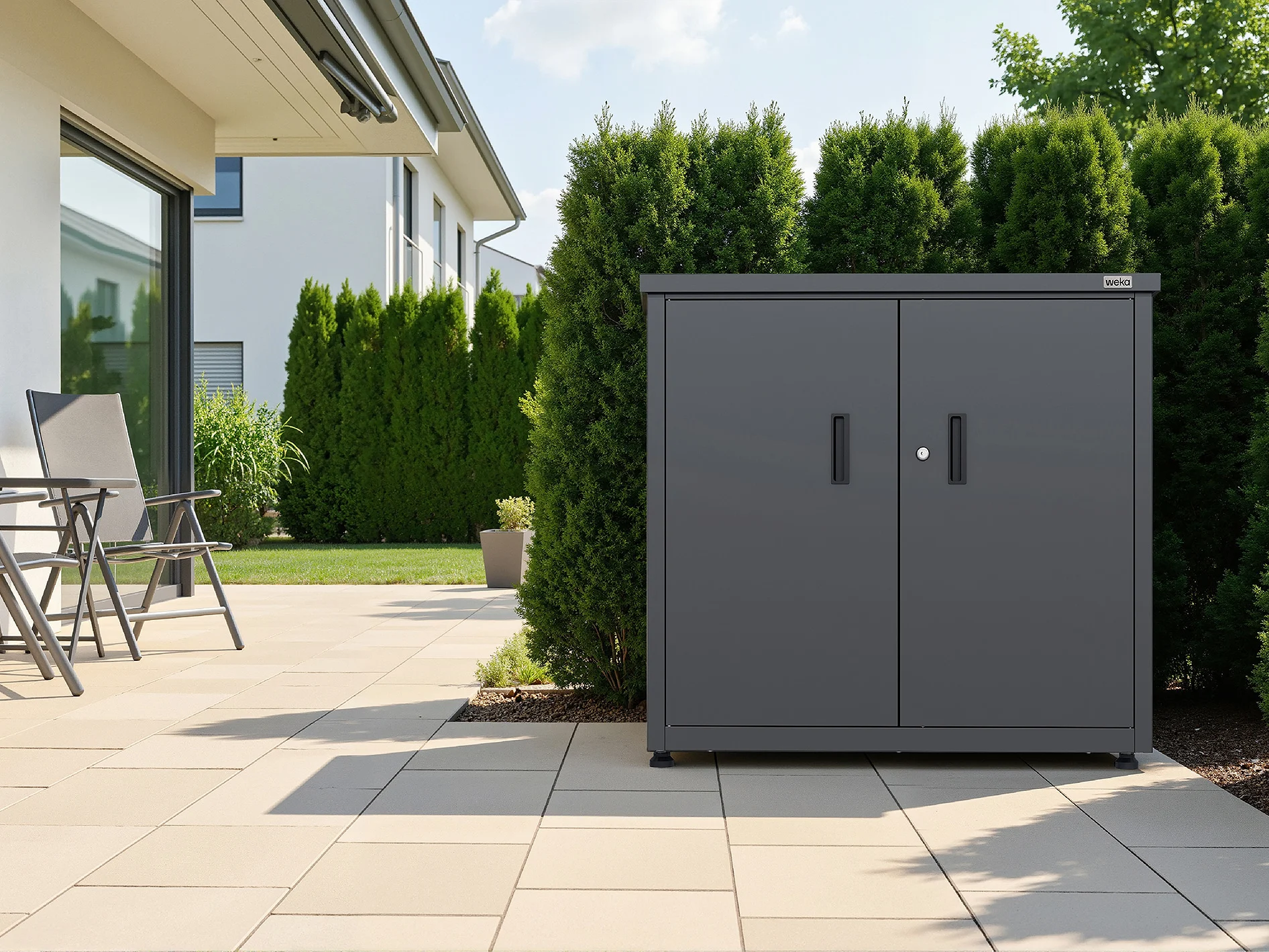 Garten-Schrank, Gartenmöbel, Metallschrank, Dunkelgrau, Außenbereich