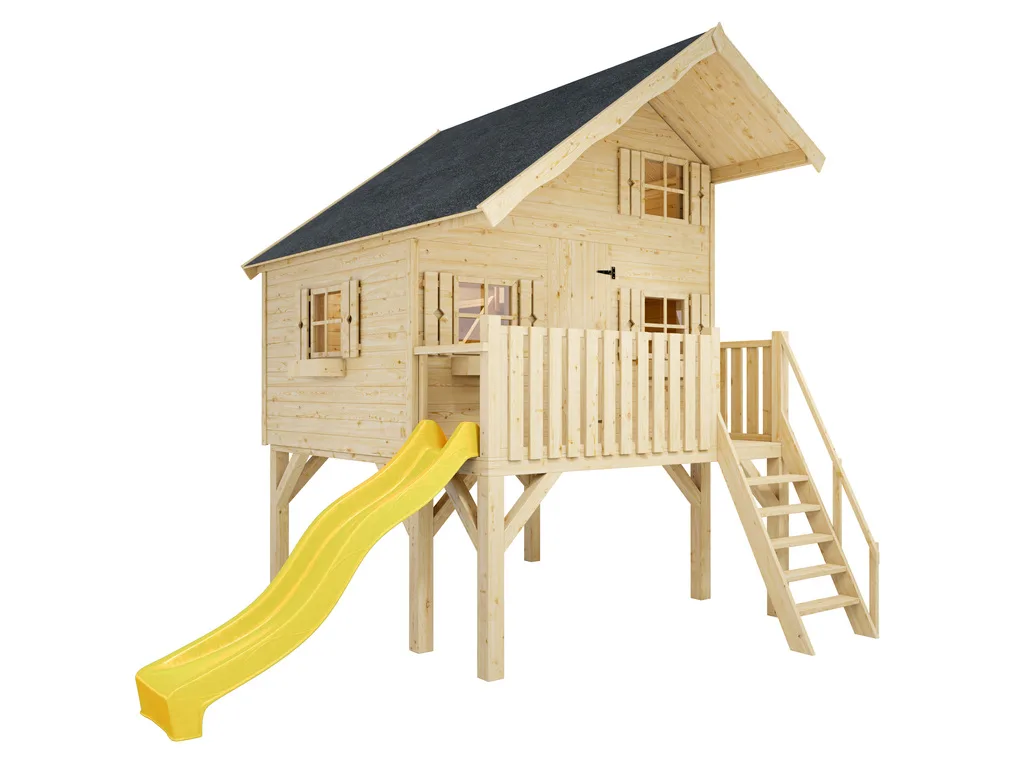 Stelzenhaus Tom XL 15 mm naturbelassen inkl. Veranda, Stelzen und Rutsche gelb Produktbild #3