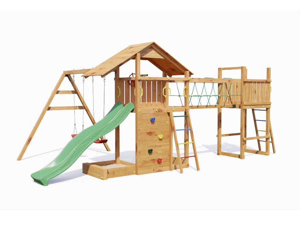 Spielturm Smart 2 Bridge teakfarben inkl. Rutsche grün Produktbild #5