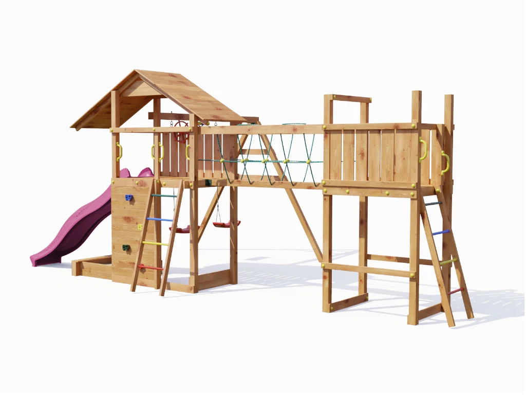 Spielturm Smart 2 Bridge teakfarben inkl. Rutsche pink Produktbild #4