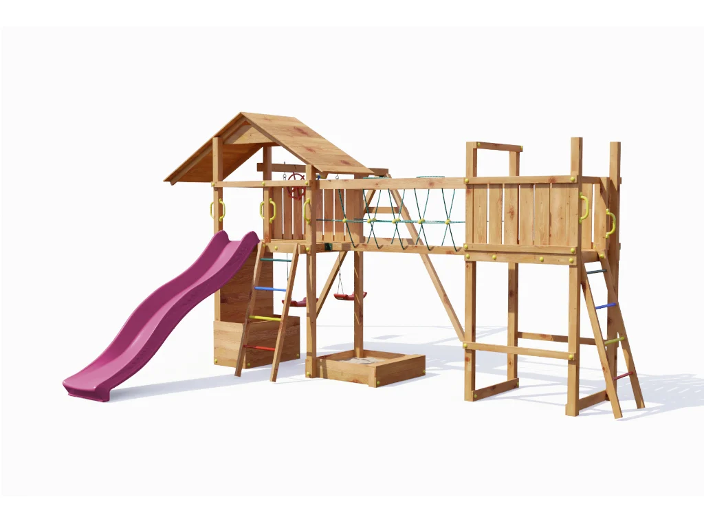 Spielturm Smart 4 Bridge teakfarben inkl. Rutsche pink Produktbild #4