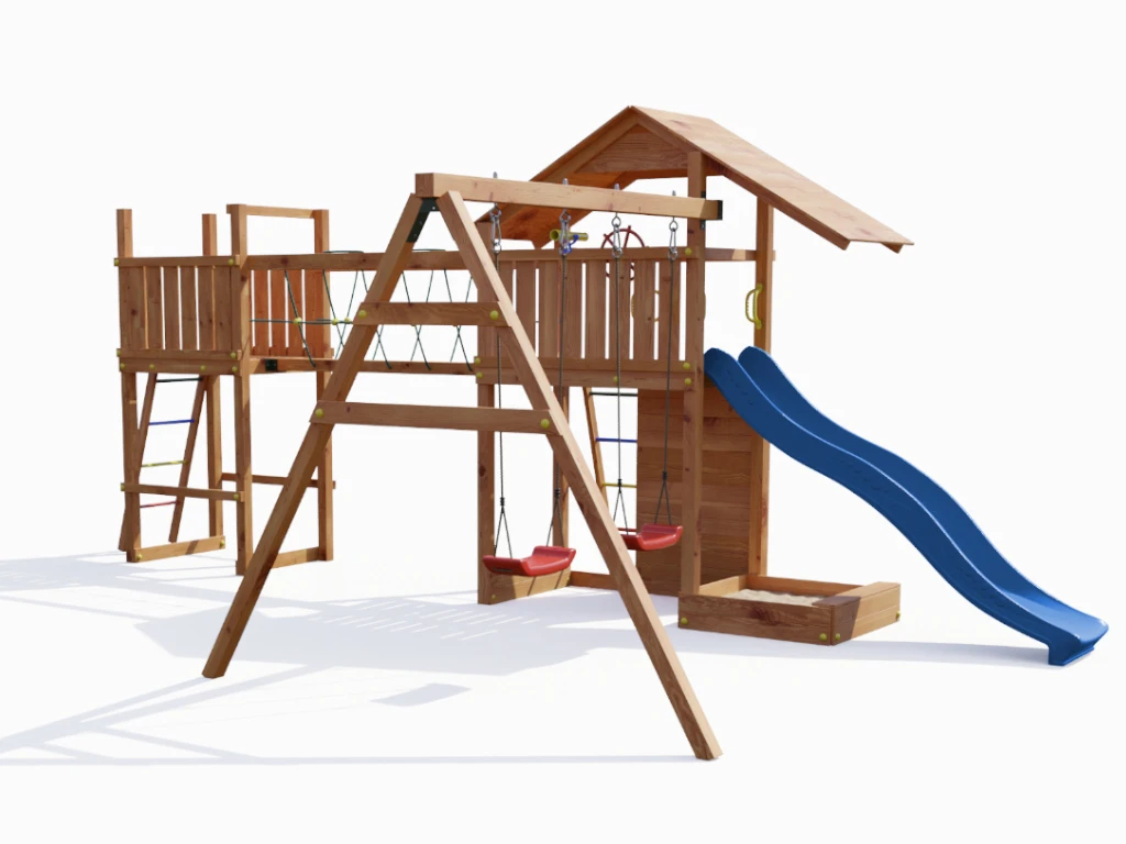 Spielturm Smart 2 Bridge teakfarben inkl. Rutsche blau Produktbild #6