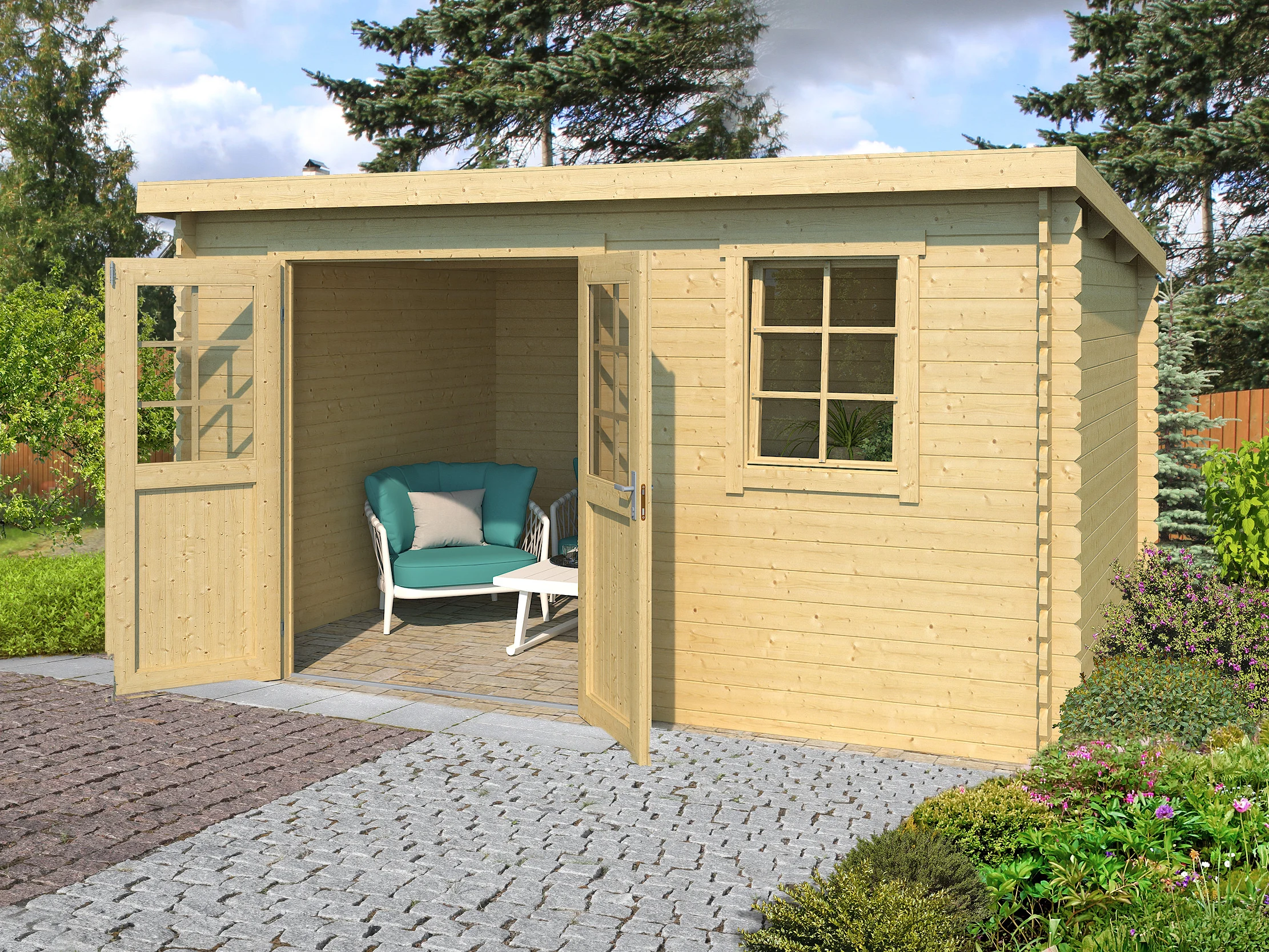 Gartenhaus Blockbohlenhaus Amira 230 28mm Naturbelassen