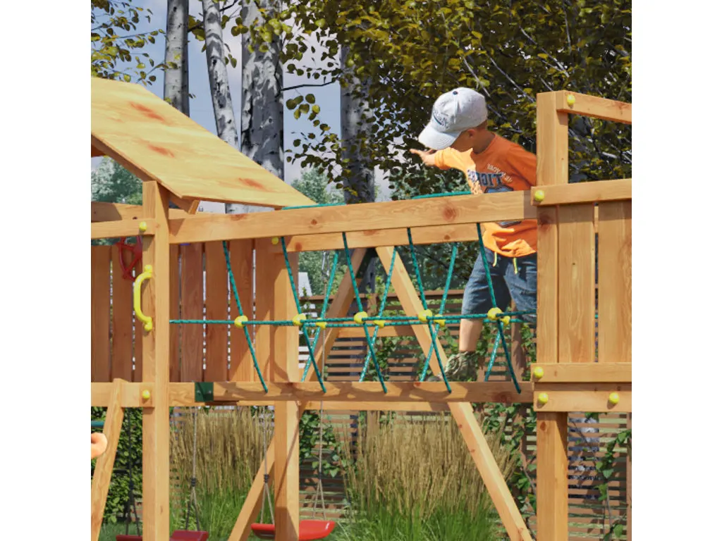 Spielturm Smart 2 Bridge teakfarben inkl. Rutsche rot Produktbild #12