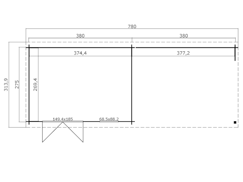 Gartenhaus Blockbohlenhaus Aida 800 28 mm naturbelassen mit 3,8 m Anbau Produktbild #3
