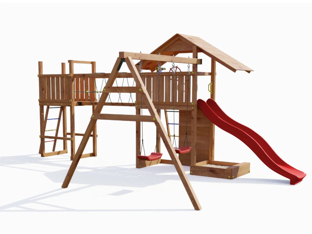 Spielturm Smart 2 Bridge teakfarben inkl. Rutsche rot Produktbild #6