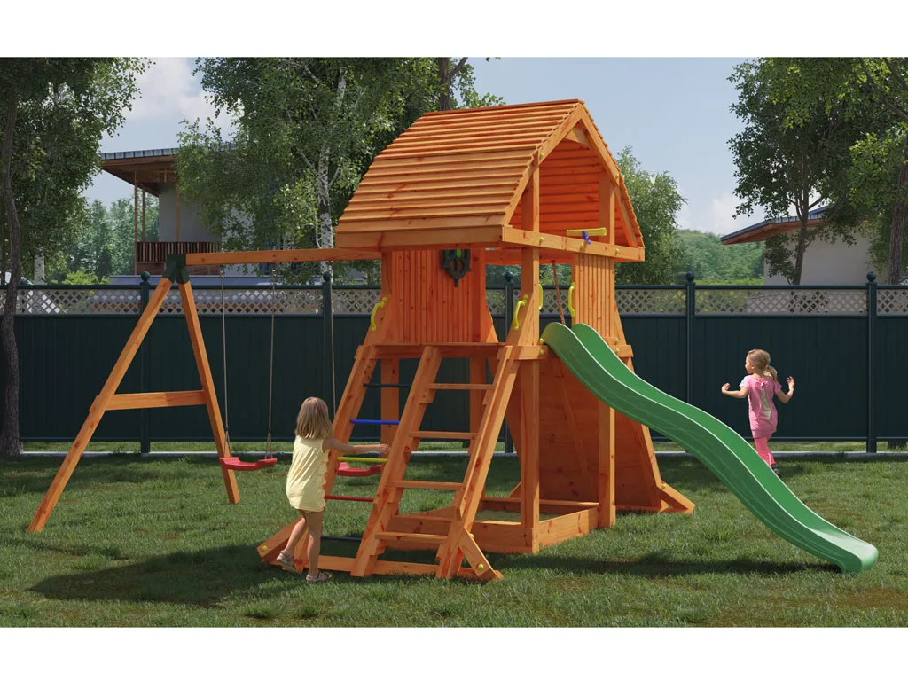 Spielturm Giant Move teakfarben inkl. Rutsche grün Produktbild #2