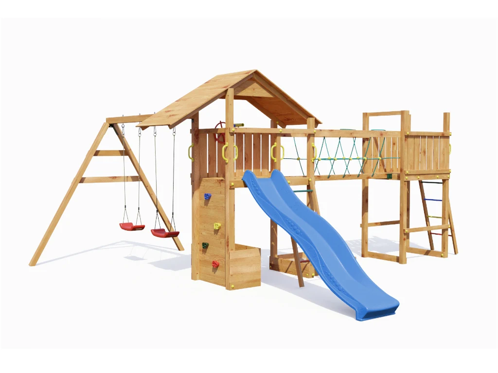 Spielturm Smart 4 Bridge teakfarben inkl. Rutsche blau Produktbild #5