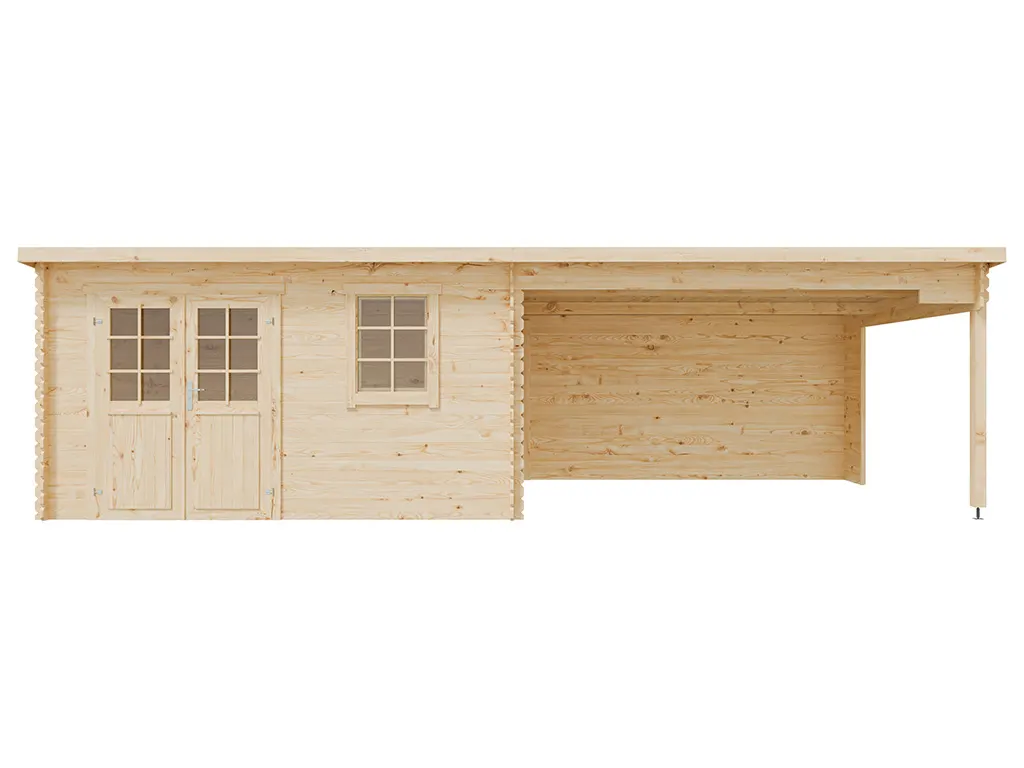 Gartenhaus Blockbohlenhaus Aida 800 28 mm naturbelassen mit 3,8 m Anbau Produktbild #4