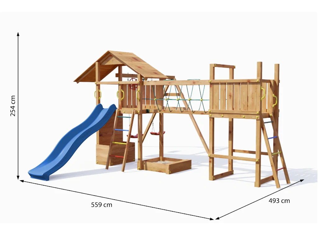 Spielturm Smart 4 Bridge teakfarben inkl. Rutsche blau Produktbild #7