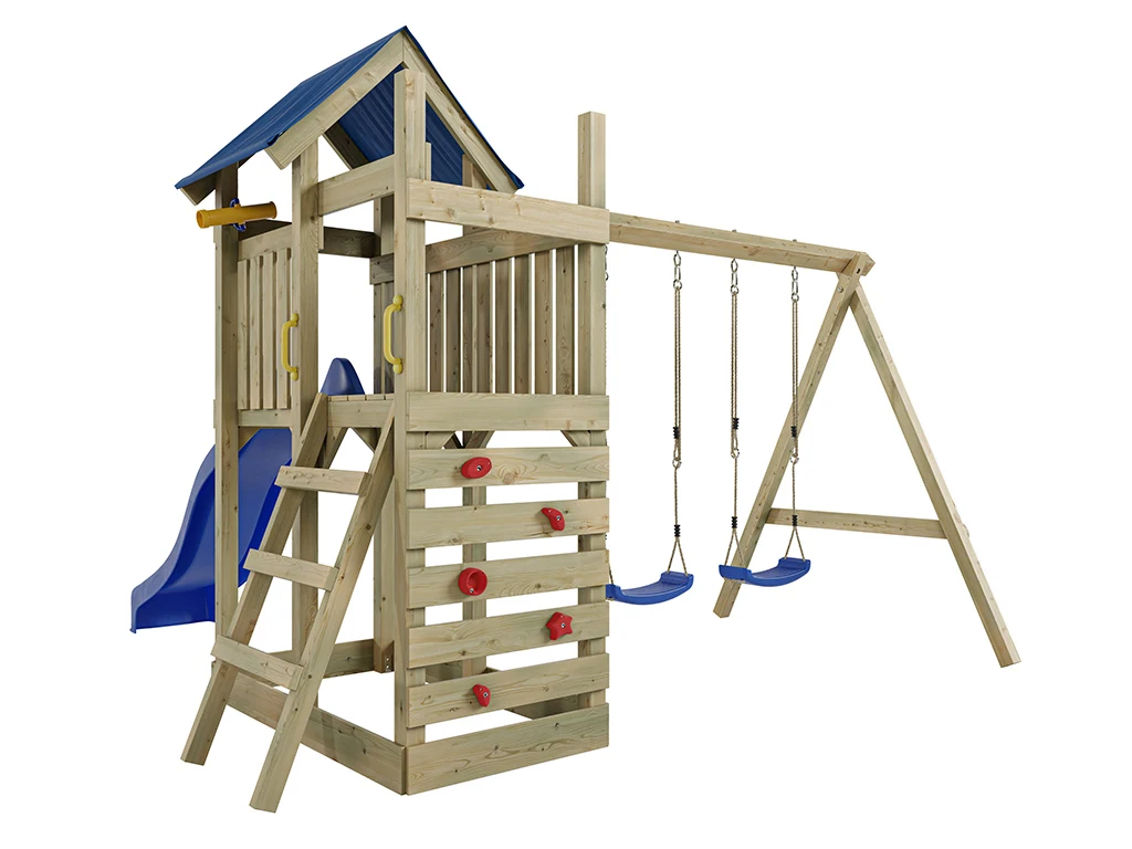 Spielturm Speedy KDI inkl. Doppelschaukel inkl. Rutsche blau + Sitze blau Produktbild #4