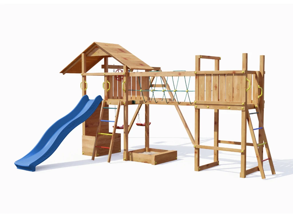 Spielturm Smart 4 Bridge teakfarben inkl. Rutsche blau Produktbild #4