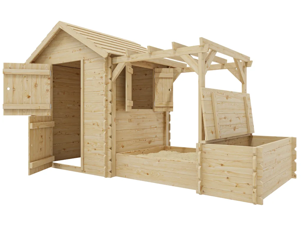 Spielhaus Dino Park inkl. Sandkasten und Pergola 19 mm Blockbohlen naturbelassen Produktbild #7