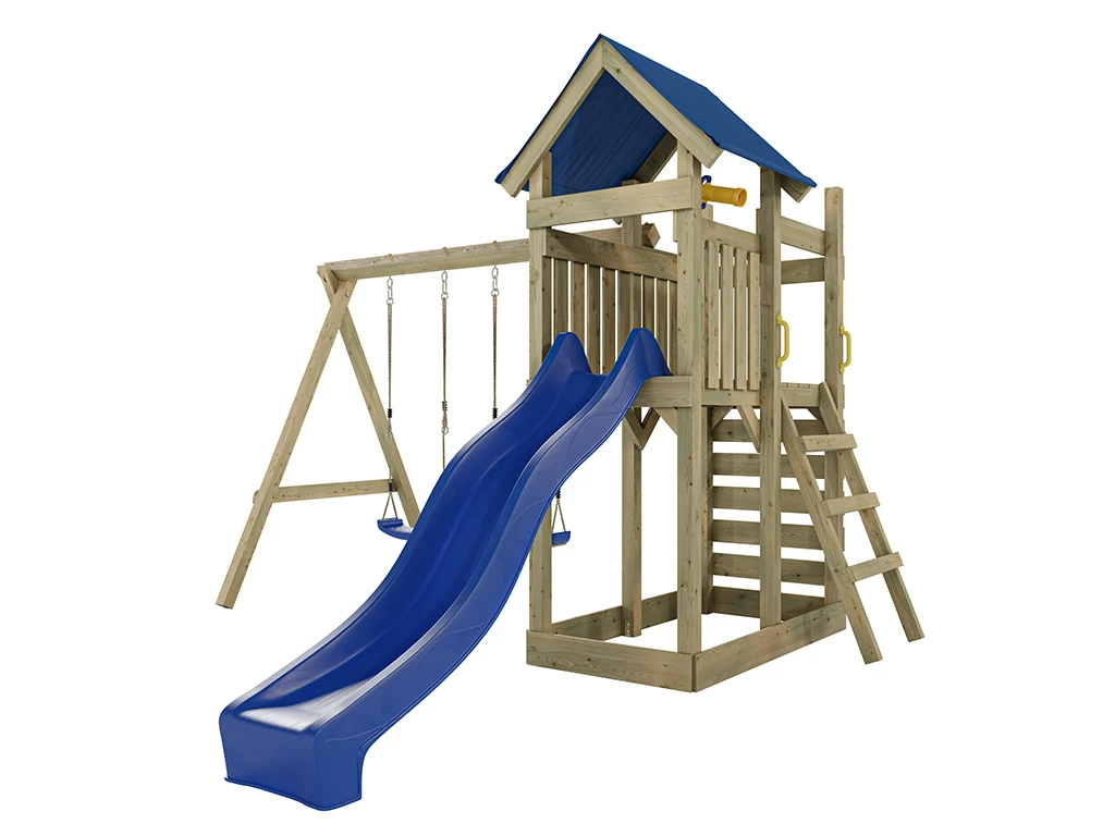 Spielturm Speedy KDI inkl. Doppelschaukel inkl. Rutsche blau + Sitze blau Produktbild #5