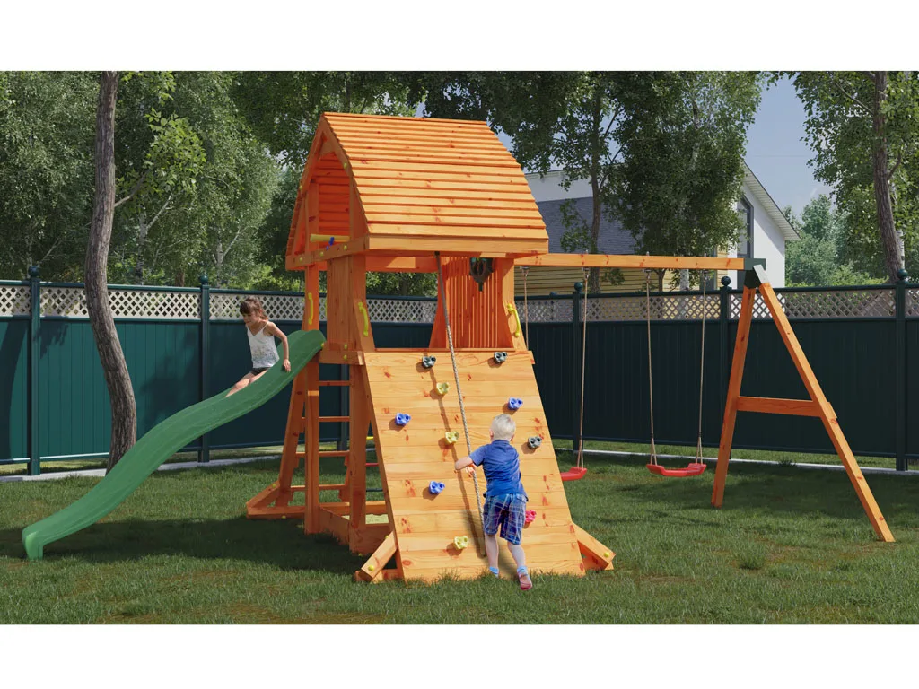 Spielturm Giant Move teakfarben inkl. Rutsche grün Produktbild #1