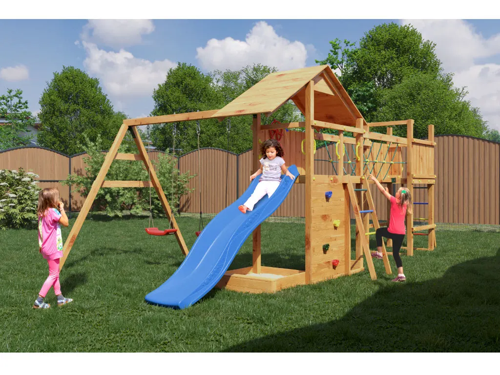 Spielturm Smart 2 Bridge teakfarben inkl. Rutsche blau Produktbild #3