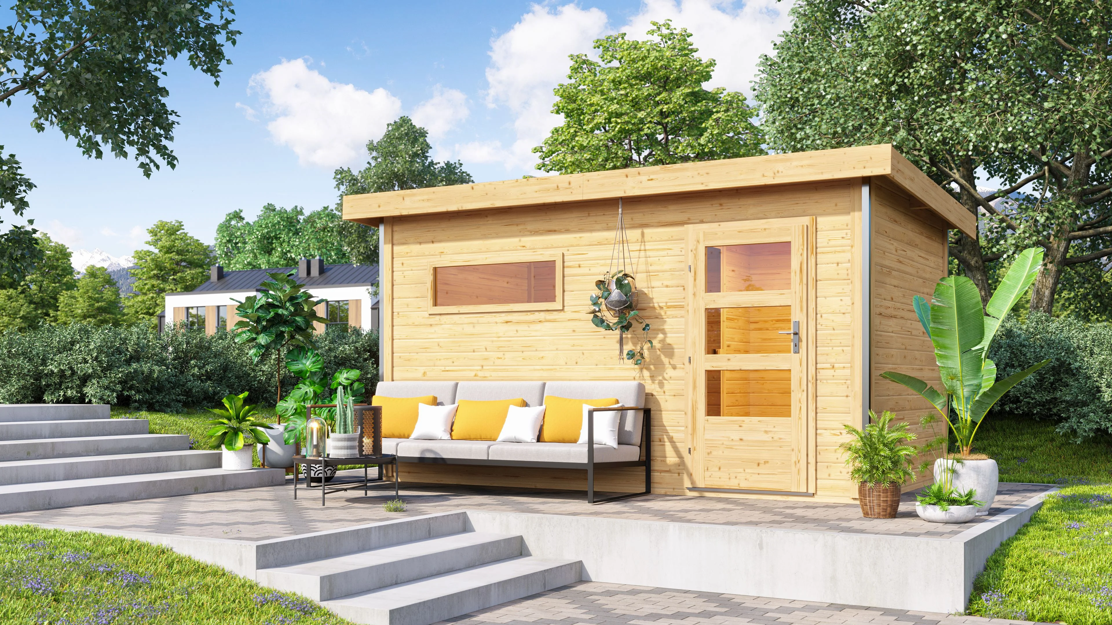 Saunahaus Skrollan 3 mit moderner Tür naturbelassen inkl. 11 kW Bio-Kombiofen ext. Steuerung Produktbild #4