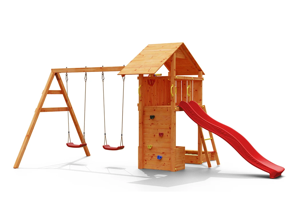 Spielturm Smart 4 teakfarben inkl. Rutsche rot Produktbild #7