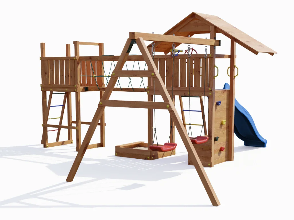 Spielturm Smart 4 Bridge teakfarben inkl. Rutsche blau Produktbild #6