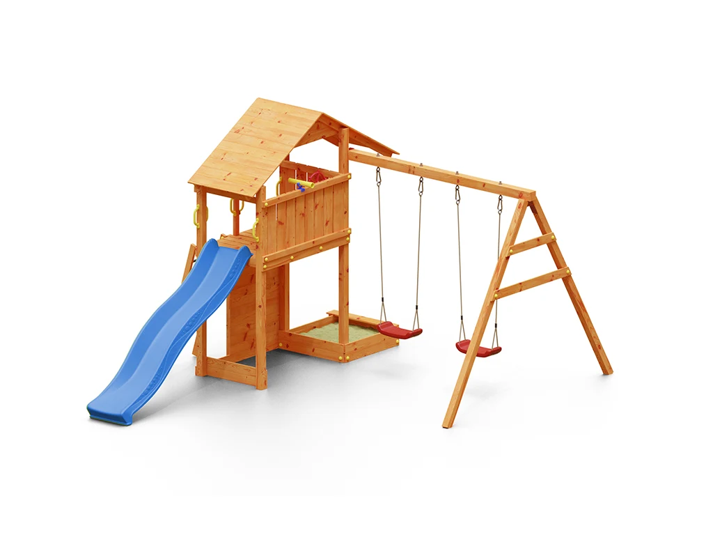 Spielturm Smart 2 teakfarben inkl. Rutsche blau Produktbild #4