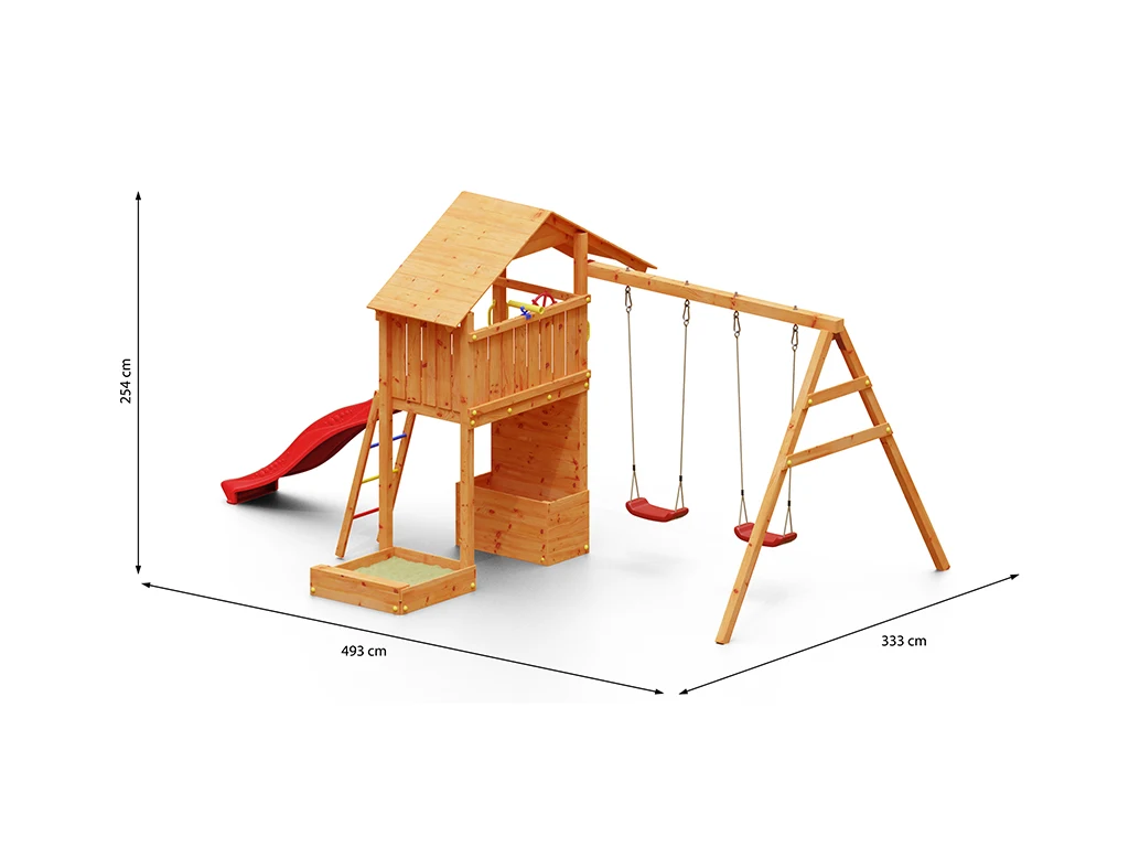 Spielturm Smart 4 teakfarben inkl. Rutsche rot Produktbild #5