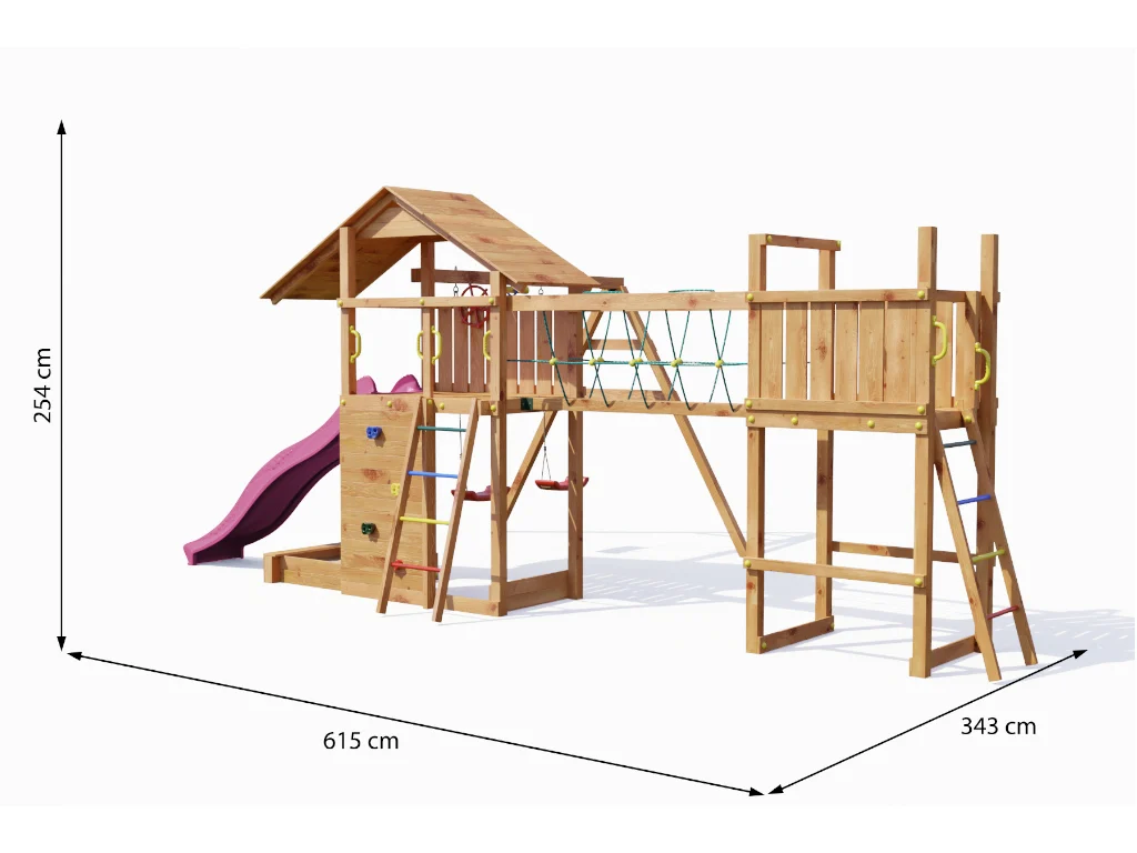 Spielturm Smart 2 Bridge teakfarben inkl. Rutsche pink Produktbild #7