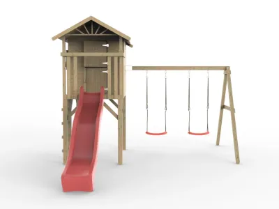 Stelzenhaus Tree Hut KDI inkl. Doppelschaukel und Rutsche rot Produktbild #2