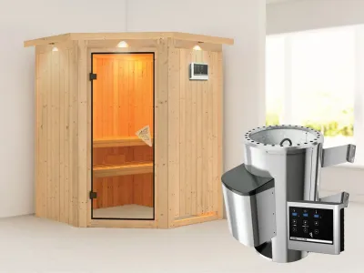 Sauna Systemsauna Nanja mit Dachkranz, inkl. Plug & Play Saunaofen externe Steuerung Produktbild #1