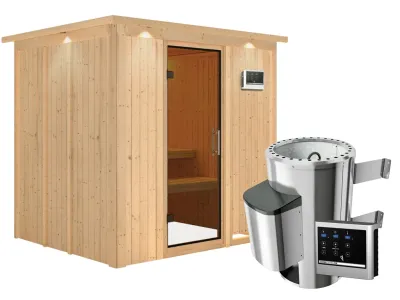 Sauna Systemsauna Daria mit Dachkranz, graphit Ganzglastür + Plug & Play Saunaofen mit ext.Strg Produktbild #8