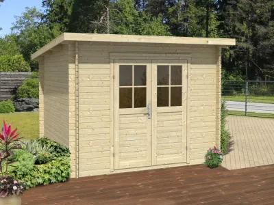 Gartenhaus Blockbohlenhaus Linz 18 mm naturbelassen Produktbild #1