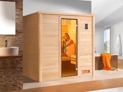 Sauna Massivholzsauna Bergen 1.8 GT graphit Ganzglastür Produktbild #1
