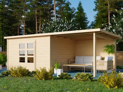 Gartenhaus Wacken 5 28 mm naturbelassen inkl. 3 m Anbau + Rückwand Produktbild #1