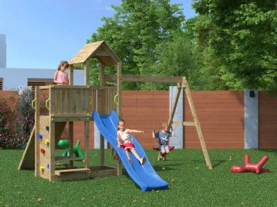 Spielturm Floppi KDI inkl. Doppelschaukel + Rutsche Produktbild #1