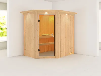 Systemsauna Carin mit Dachkranz, bronzierte Ganzglastür Produktbild #2