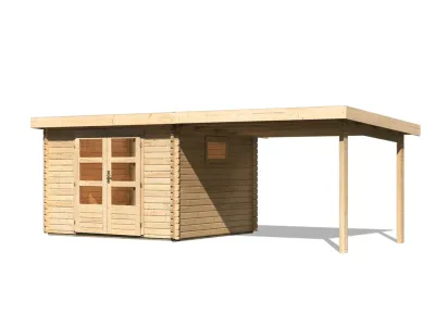 Gartenhaus Blockbohlenhaus SET Trittau 3 38 mm naturbelassen, inkl. 3 m Anbaudach Produktbild #4
