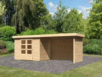 Gartenhaus SET Askola 4 19 mm naturbelassen, inkl. 2,8 m Anbaudach + Seiten- und Rückwand Produktbild #1