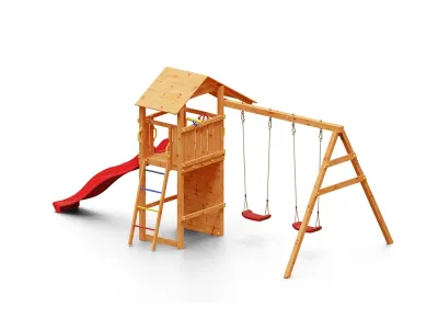Spielturm Smart 5 teakfarben inkl. Rutsche rot Produktbild #5
